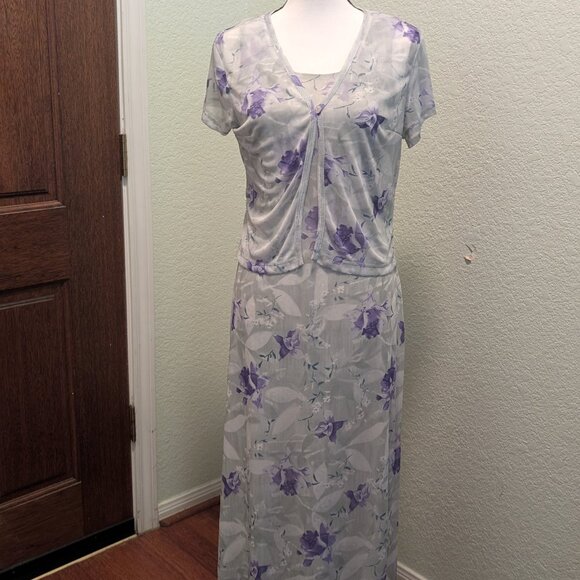 Long Floral Dress for Ladies- Size M- Sleeveless-Green/Purple - Picture 4 of 10